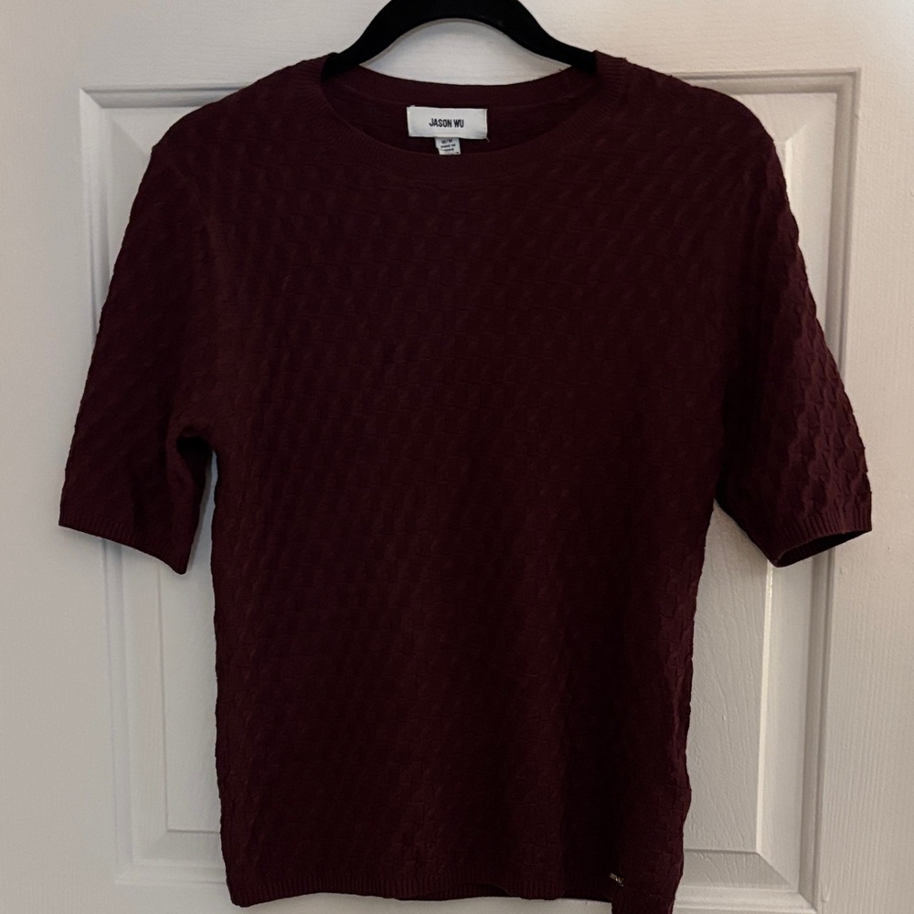 Jason Wu Short Sleeve Textured Knit Top - Wine NWOT